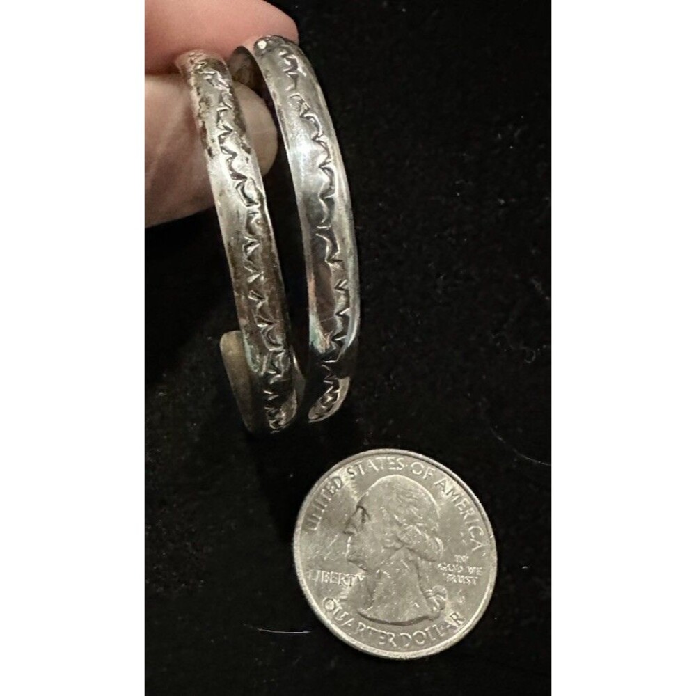 Vintage Navajo Sterling Silver Hand Stamped 2” Hoop Hoops Earrings